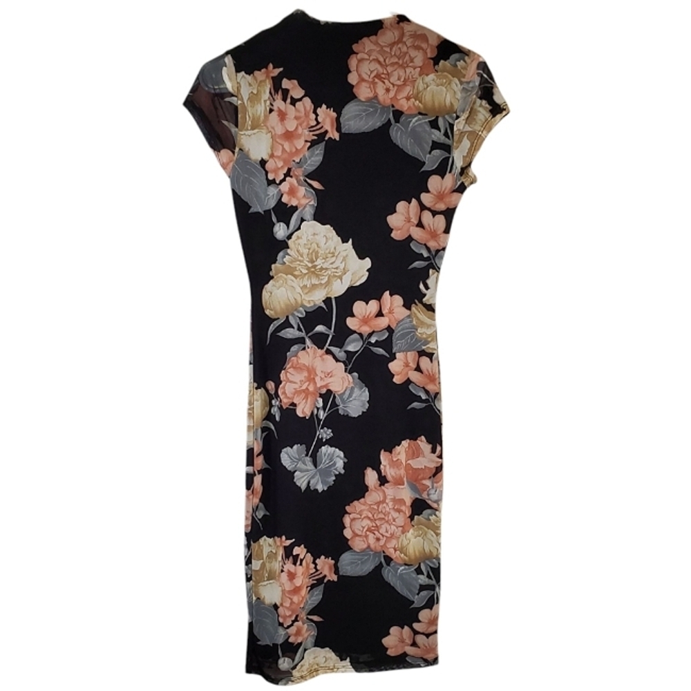 2231 * A3 Design Mesh Floral Bodycon Midi Dress Black Size S Vintage - Picture 2 of 8
